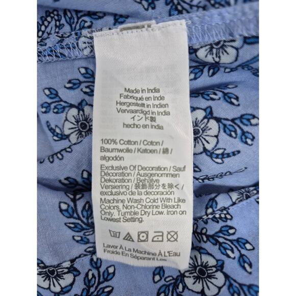 J Crew 100% Cotton Popover Split Neck Peasant Blouse Blue Floral Sz L - Picture 6 of 7